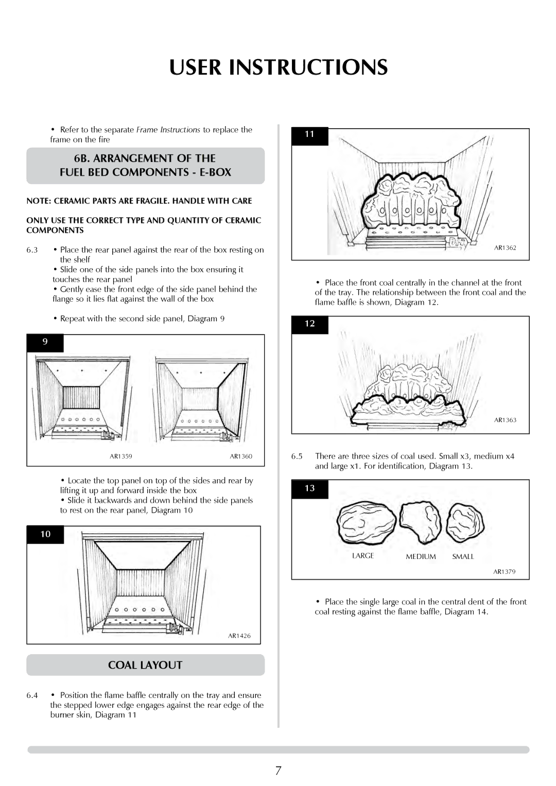 Stovax PR0776 manual Coal Layout, Only USE the Correct Type and Quantity of Ceramic Components 