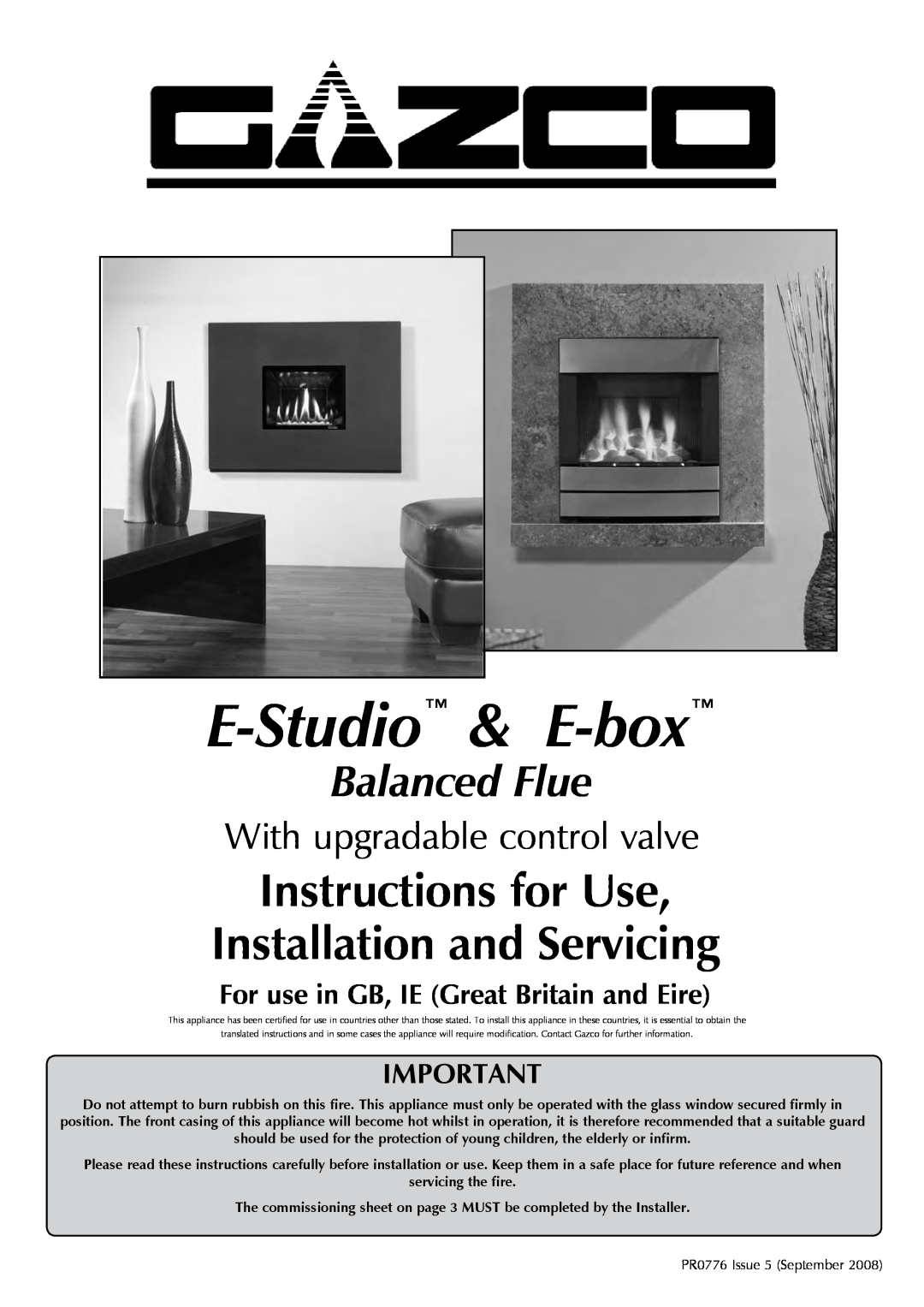 Stovax PR0776 manual E-Studio & E-box, Instructions for Use Installation and Servicing, Balanced Flue, servicing the fire 