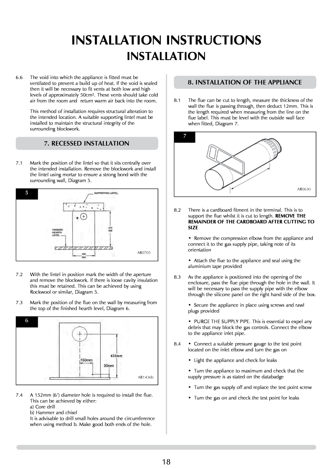 Stovax PR0776 manual recessed installation, Installation of the appliance, Installation Instructions 