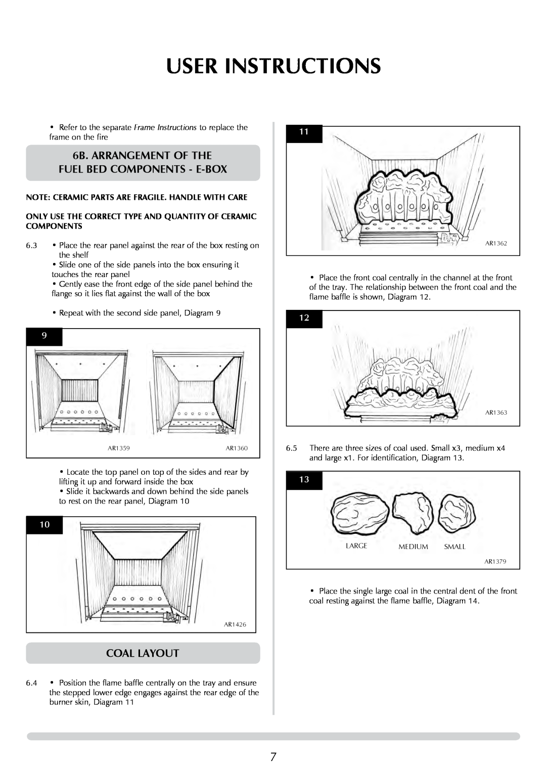 Stovax PR0776 manual Coal Layout, 6B. ARRANGeMENT OF THE FUEL BED COMPONENTS - E-BOX, User Instructions 