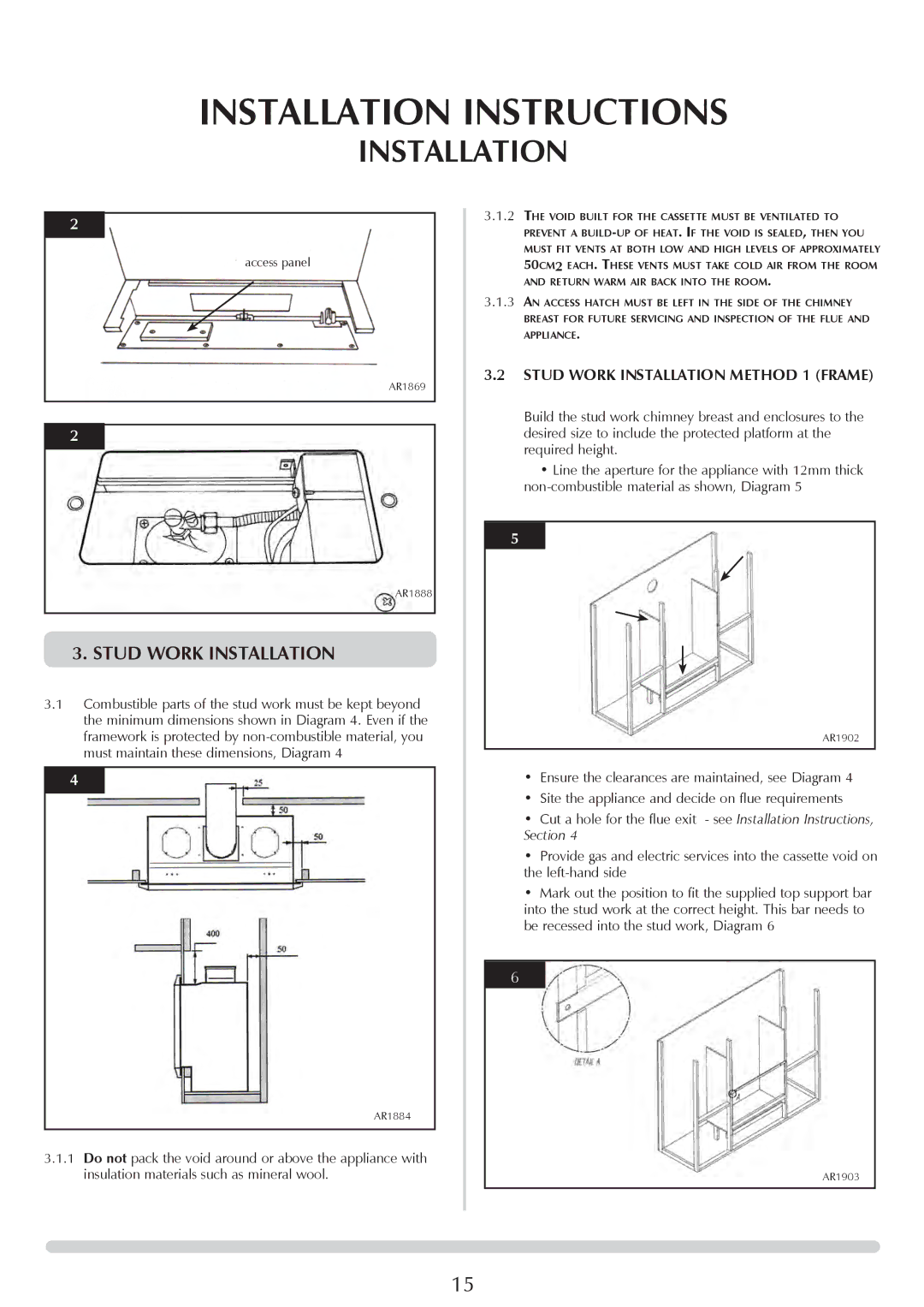 Stovax PR0919 manual Stud Work Installation Method 1 Frame 