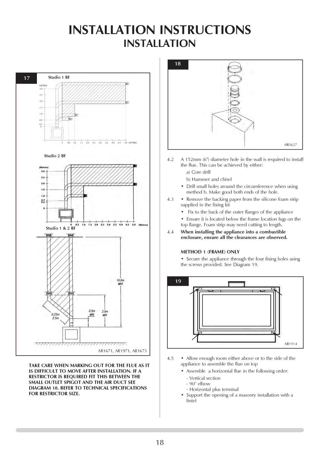 Stovax PR0919 manual Method 1 Frame only 