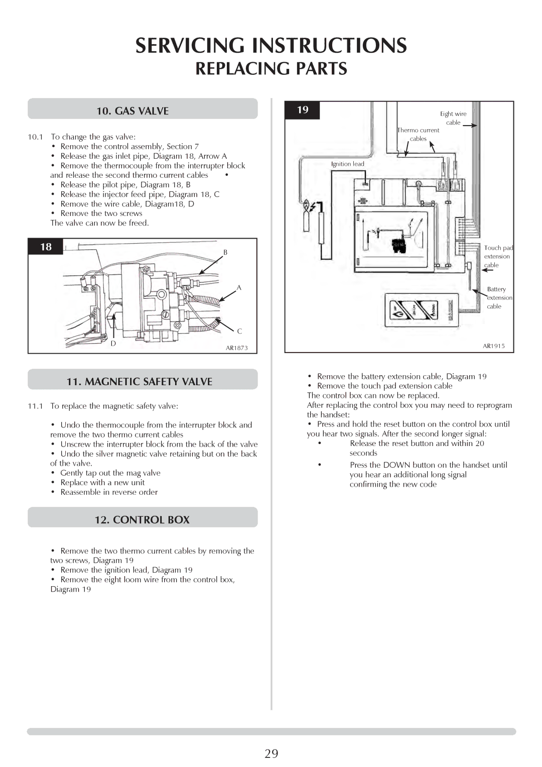 Stovax PR0919 manual GAS Valve, Magnetic safety valve, Control BOX 