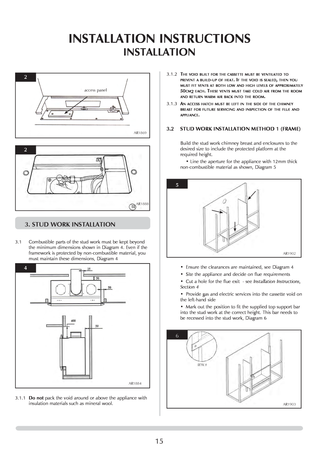 Stovax PR0919 manual Stud Work Installation, Installation Instructions 
