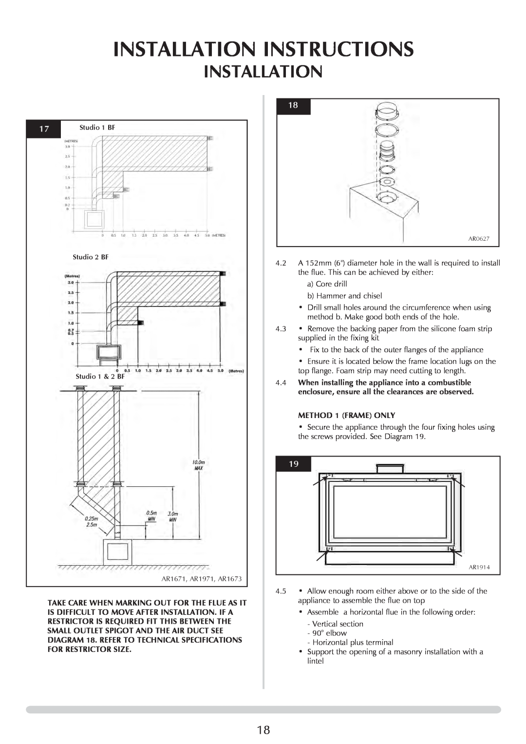 Stovax PR0919 manual Installation Instructions, METHOD 1 FRAME ONLY 