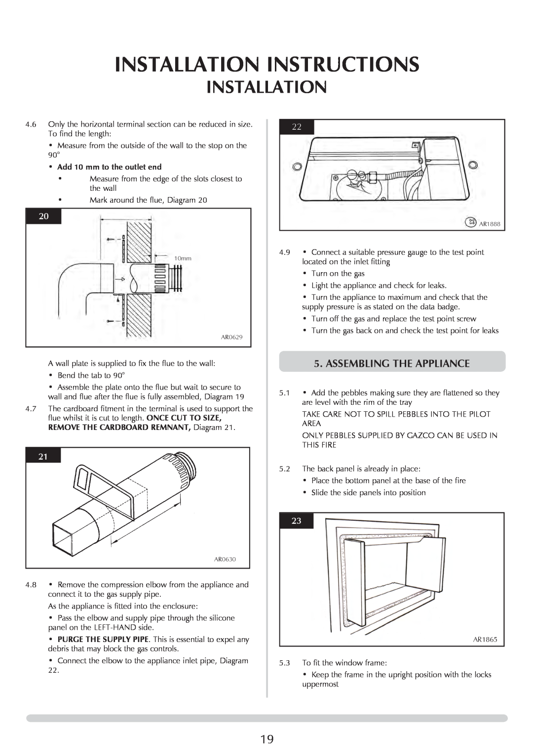 Stovax PR0919 manual Assembling The Appliance, Installation Instructions, Add 10 mm to the outlet end 