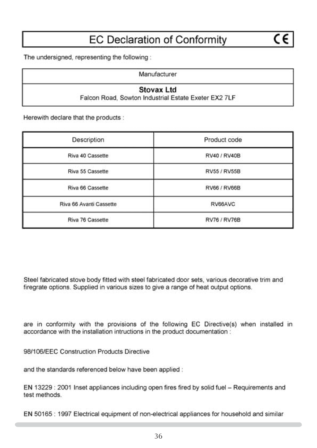 Stovax RV40, RV76FK, RV55, RV66AVC manual 