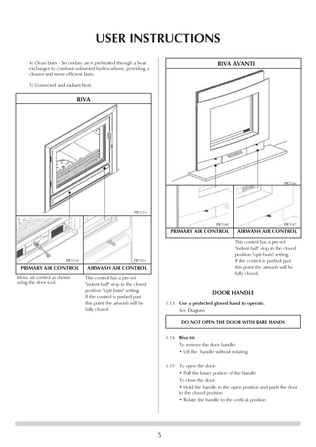 Stovax RV40, RV76FK, RV55, RV66AVC manual Riva avanti, Use a protected gloved hand to operate. See Diagram 