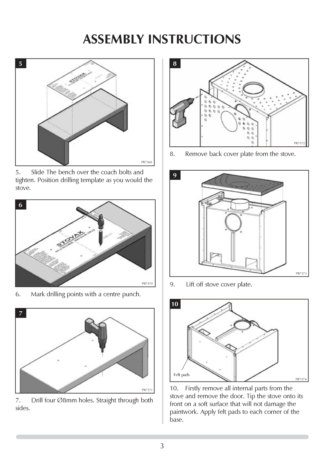 Stovax RVACB100B, RVACB45B, RVACB120B installation instructions Mark drilling points with a centre punch 