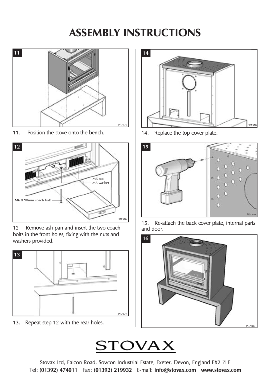 Stovax RVACB45B, RVACB100B, RVACB120B installation instructions Assembly Instructions, Position the stove onto the bench 