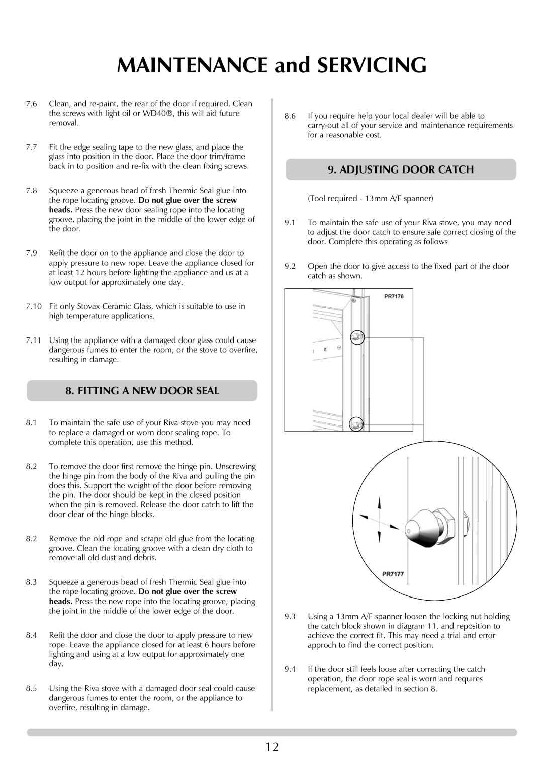 Stovax RVF40AVH, RVF40AVM manual Fitting a NEW Door Seal, Adjusting Door Catch 