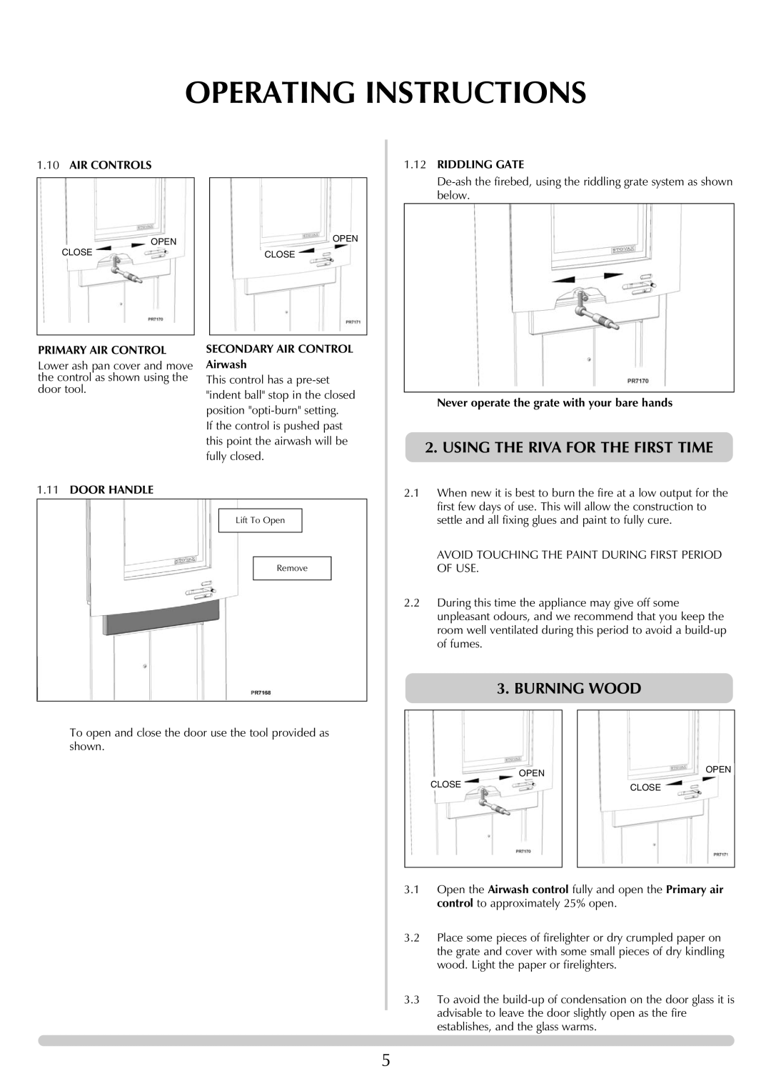Stovax RVF40AVH, RVF40AVM manual Burning Wood, AIR Controls Riddling Gate 
