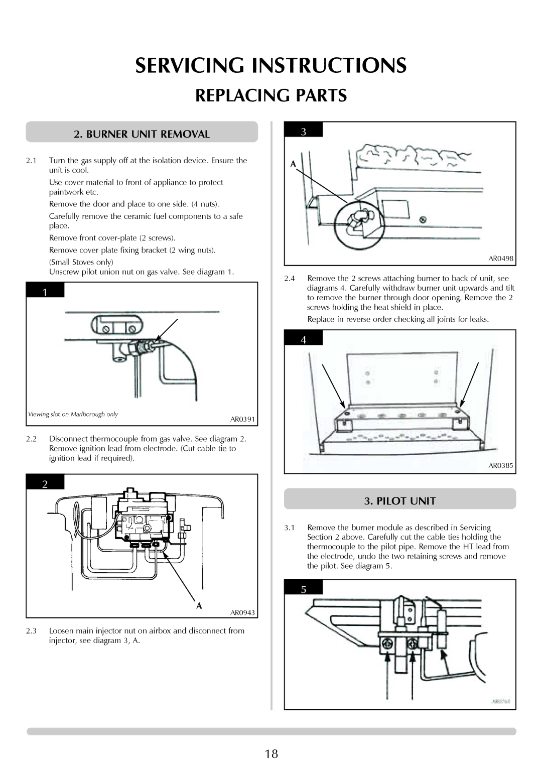 Stovax Steel Manhattan AR0365, AR0366, AR0367, AR0887, AR0369, AR0368 manual Burner Unit Removal, Pilot Unit 