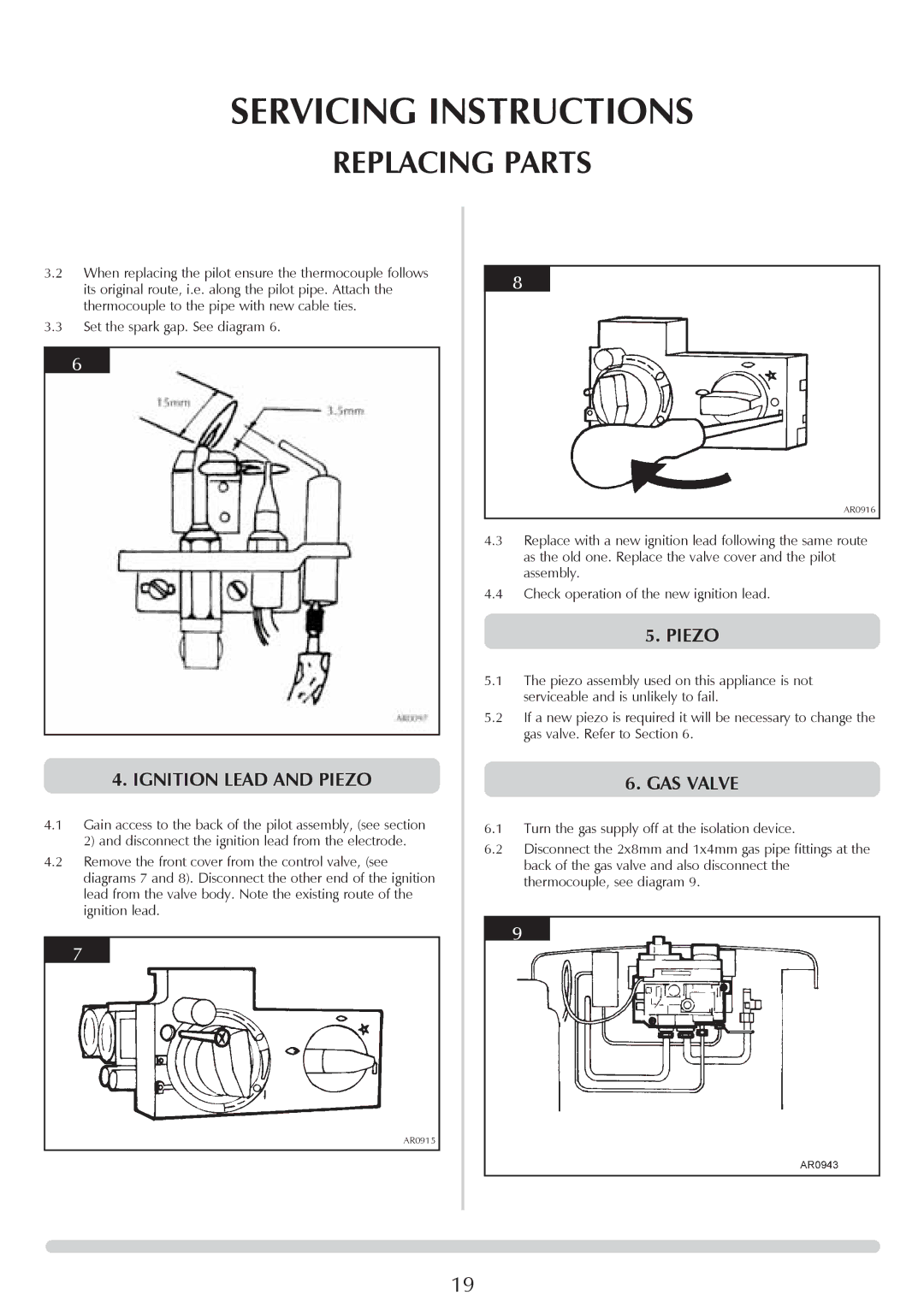 Stovax AR0366, Steel Manhattan AR0365, AR0367, AR0887, AR0369, AR0368 manual Ignition Lead and Piezo, GAS Valve 