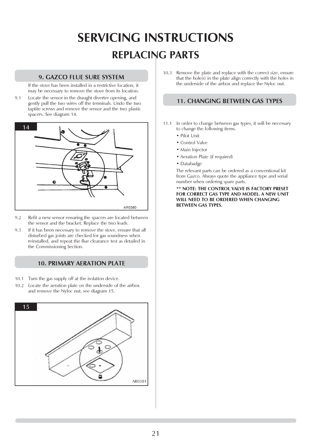 Stovax AR0887, Steel Manhattan AR0365, AR0366, AR0367, AR0369, AR0368 manual Changing Between GAS Types, Primary Aeration Plate 