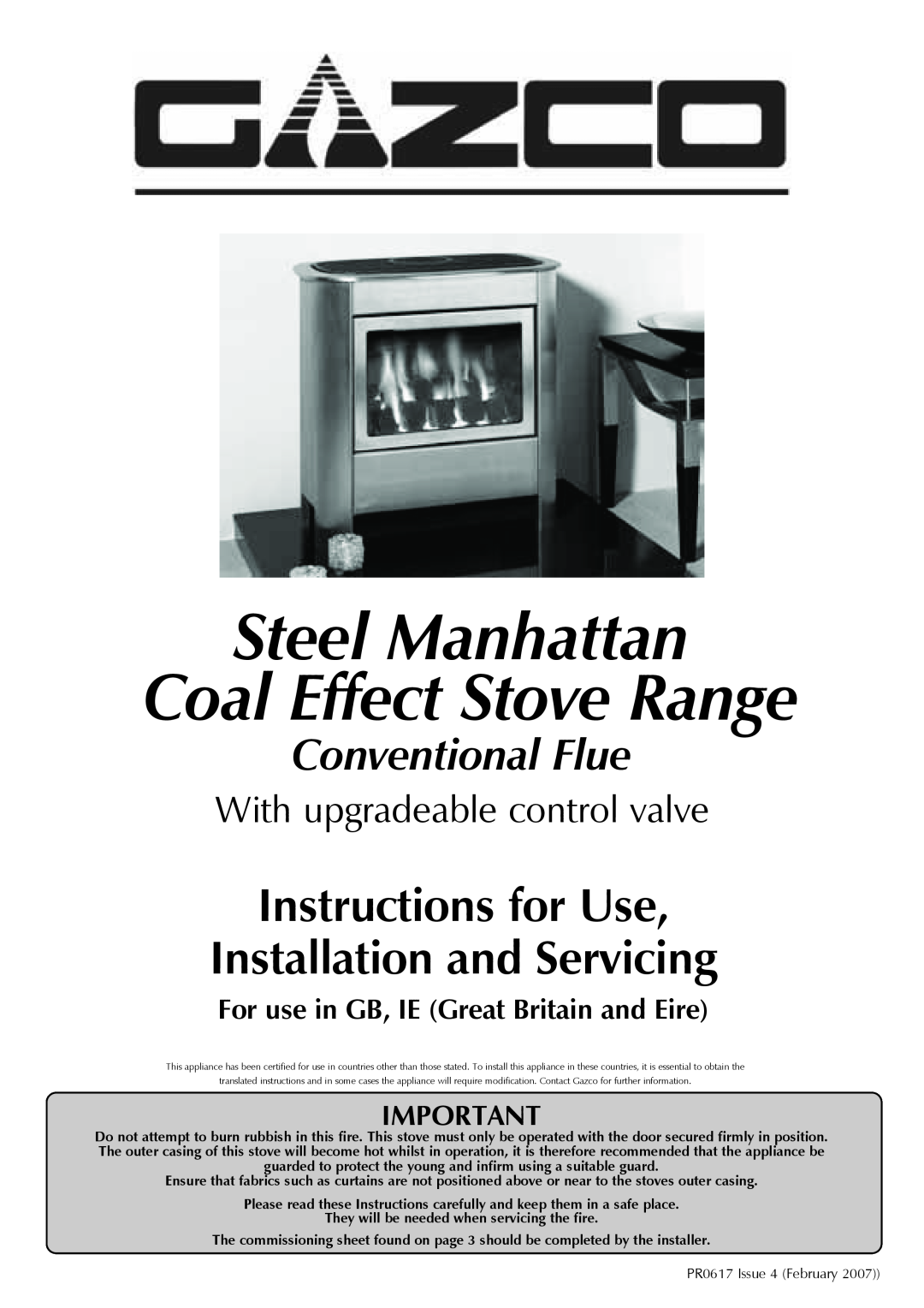 Stovax AR0366, AR0367 manual Steel Manhattan Coal Effect Stove Range, Instructions for Use Installation and Servicing 