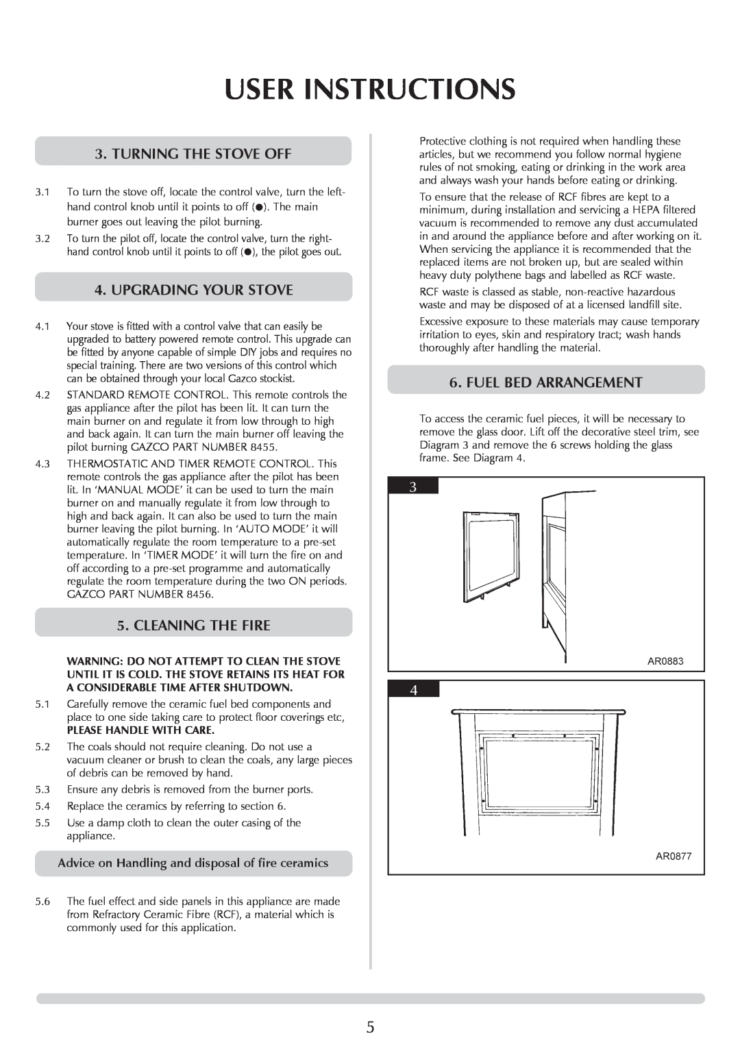 Stovax AR0368 User Instructions, Turning The Stove Off, Upgrading Your Stove, Cleaning The Fire, Fuel Bed Arrangement 