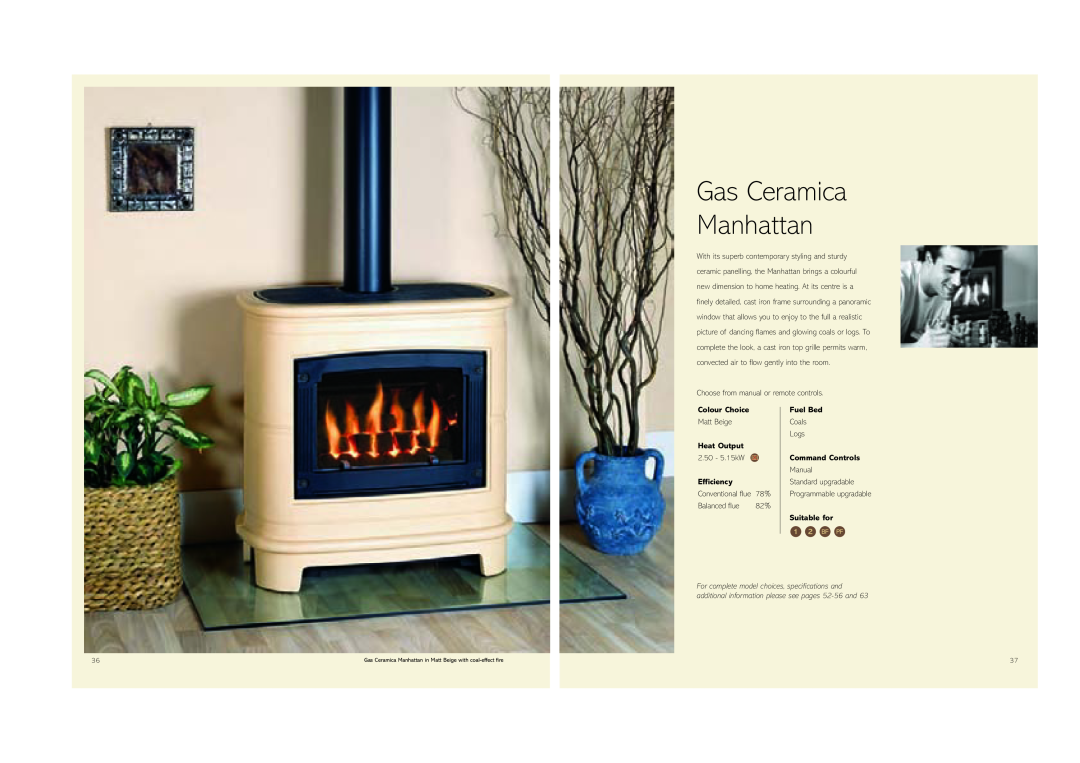 Stovax (STO0708) Gas Ceramica Manhattan, Colour Choice, Fuel Bed, Heat Output, Command Controls, Efficiency, Suitable for 