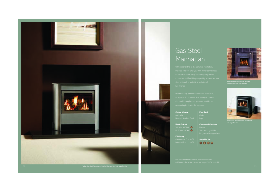 Stovax (STO0708) Gas Steel Manhattan, Colour Choice, Heat Output, Efficiency, Fuel Bed, Command Controls, Suitable for 