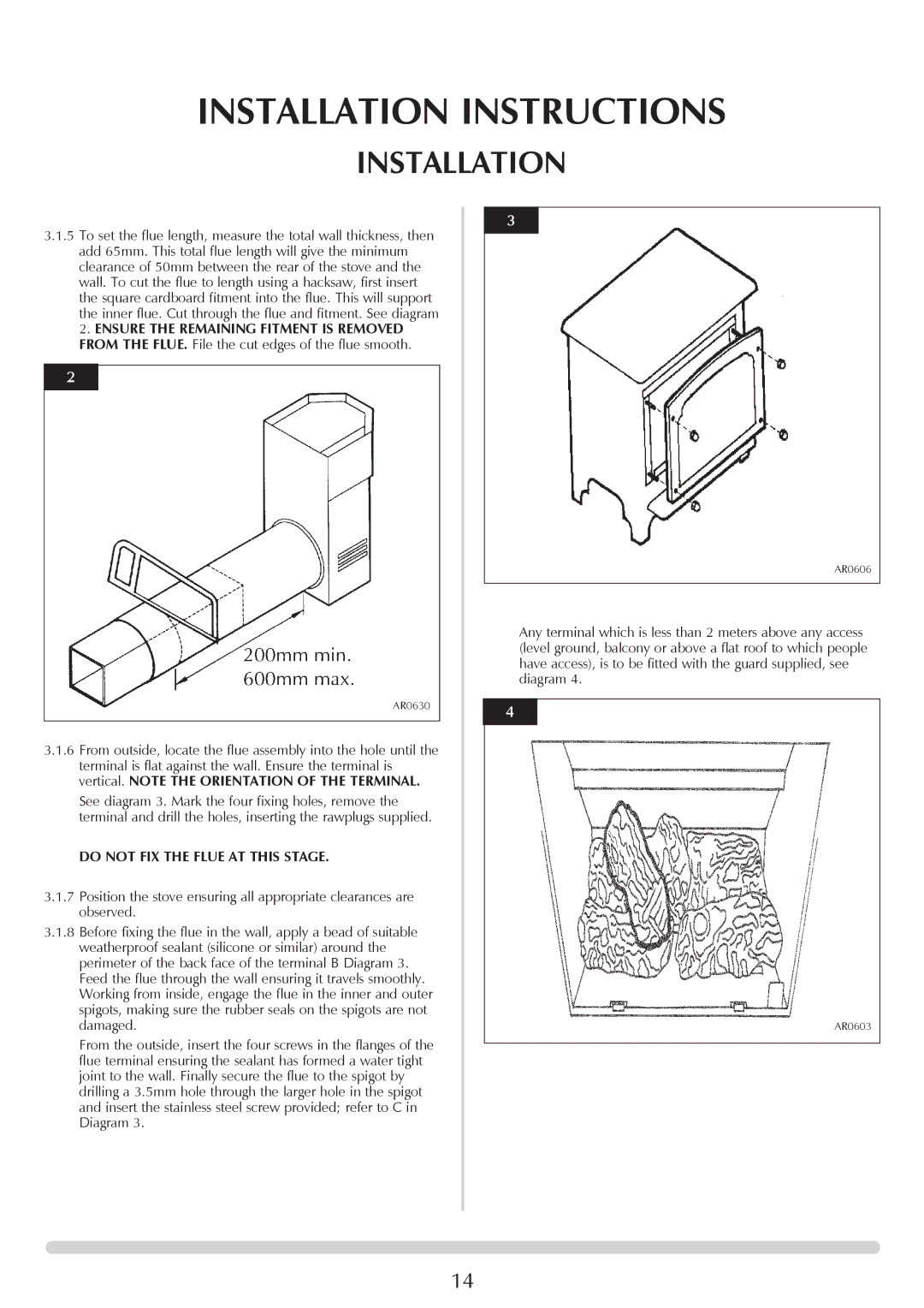 Stovax Stockton Log Effect Stove Range manual Do not FIX the Flue AT this Stage 