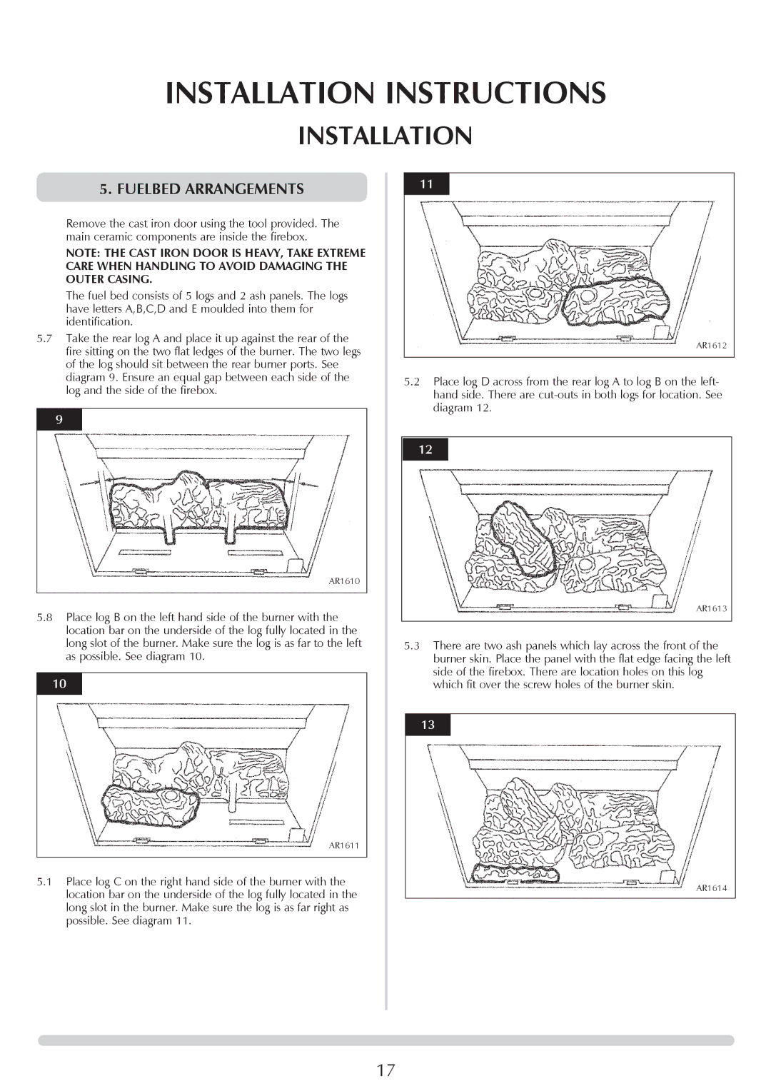 Stovax Stockton Log Effect Stove Range manual Fuelbed Arrangements 