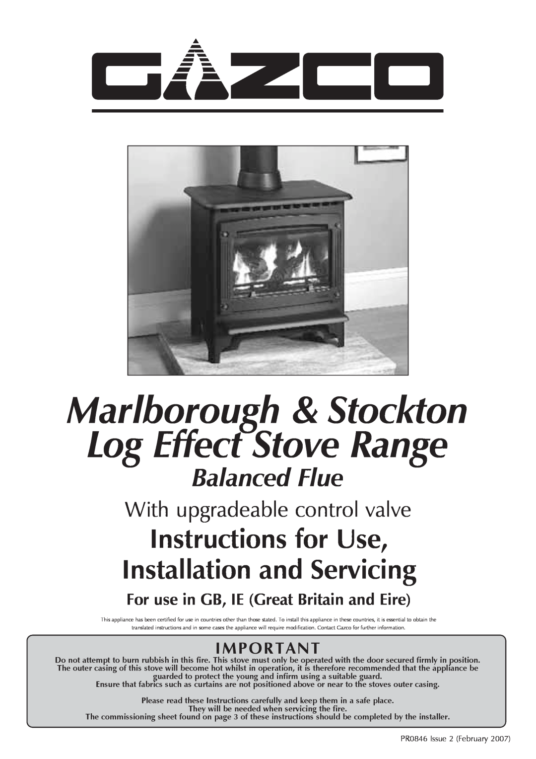 Stovax manual Marlborough & Stockton Log Effect Stove Range, Instructions for Use Installation and Servicing 
