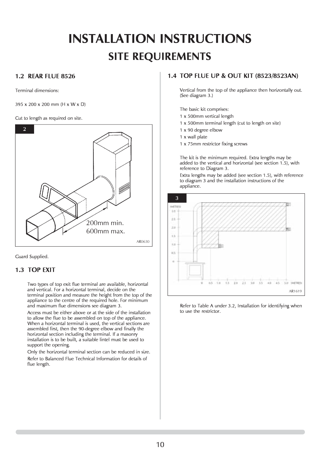 Stovax Stockton Log Effect Stove Range manual Installation Instructions, Site Requirements, Rear Flue, Top Exit 