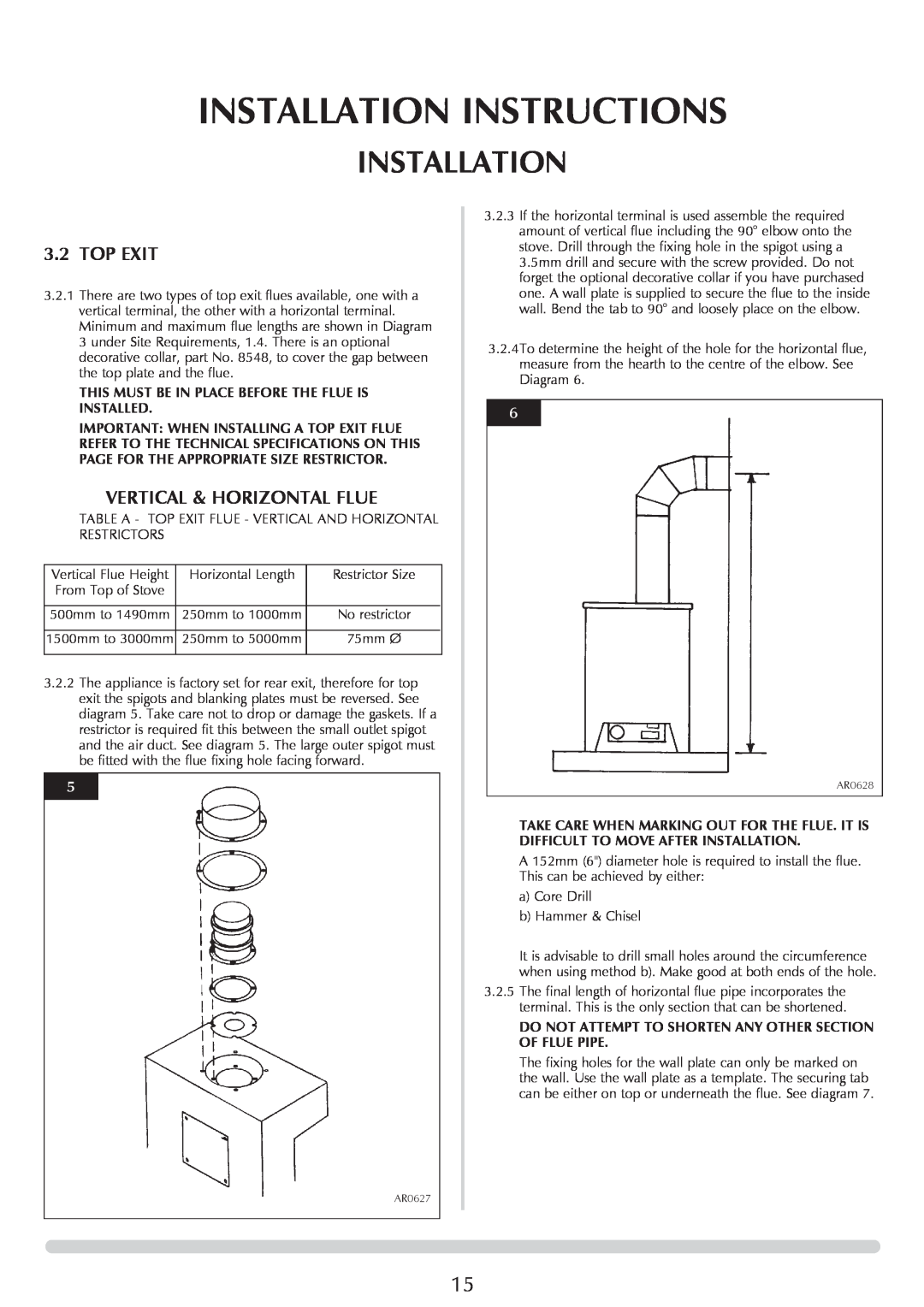 Stovax Stockton Log Effect Stove Range manual Installation Instructions, Top Exit, Vertical & Horizontal Flue 