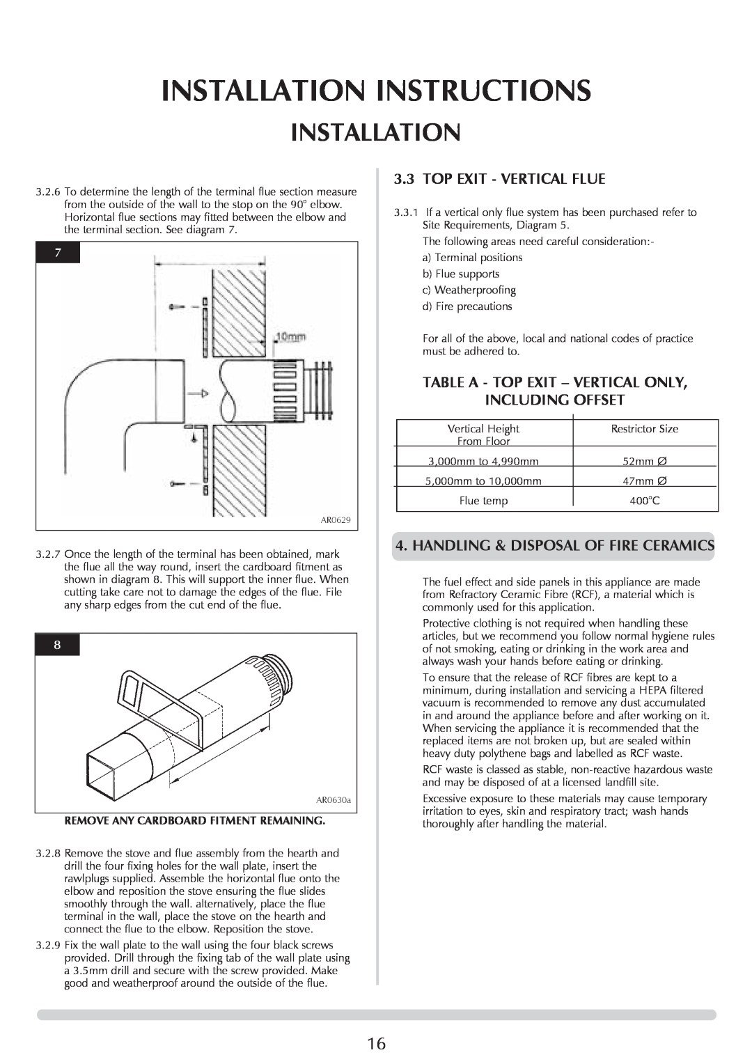 Stovax Stockton Log Effect Stove Range manual Installation Instructions, Top Exit - Vertical Flue, Including Offset 