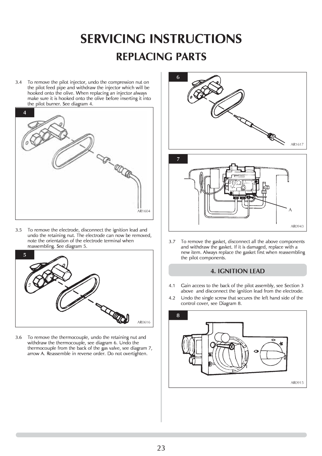 Stovax Stockton Log Effect Stove Range manual Servicing Instructions, Replacing Parts, Ignition Lead 