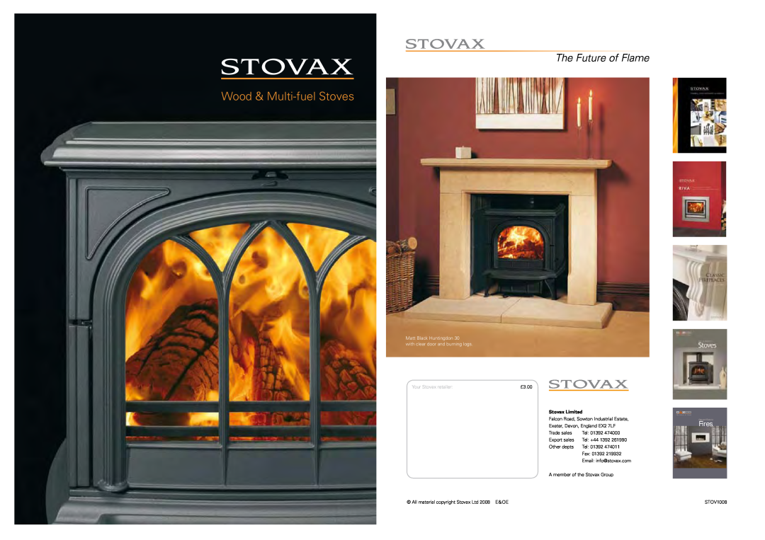 Stovax STOV1008 manual Wood & Multi-fuelStoves, The Future of Flame, Fires, Matt Black Huntingdon, Your Stovax retailer 