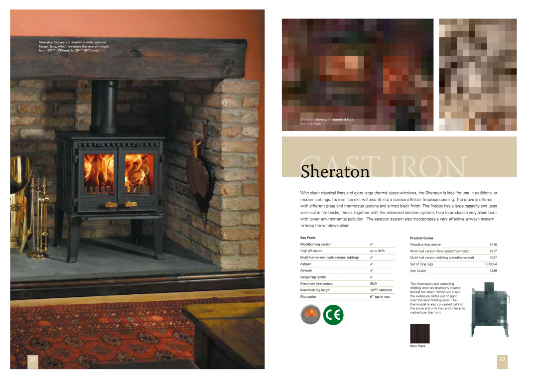 Stovax STOV1008 manual Sheraton stove with standard legs, burning logs 