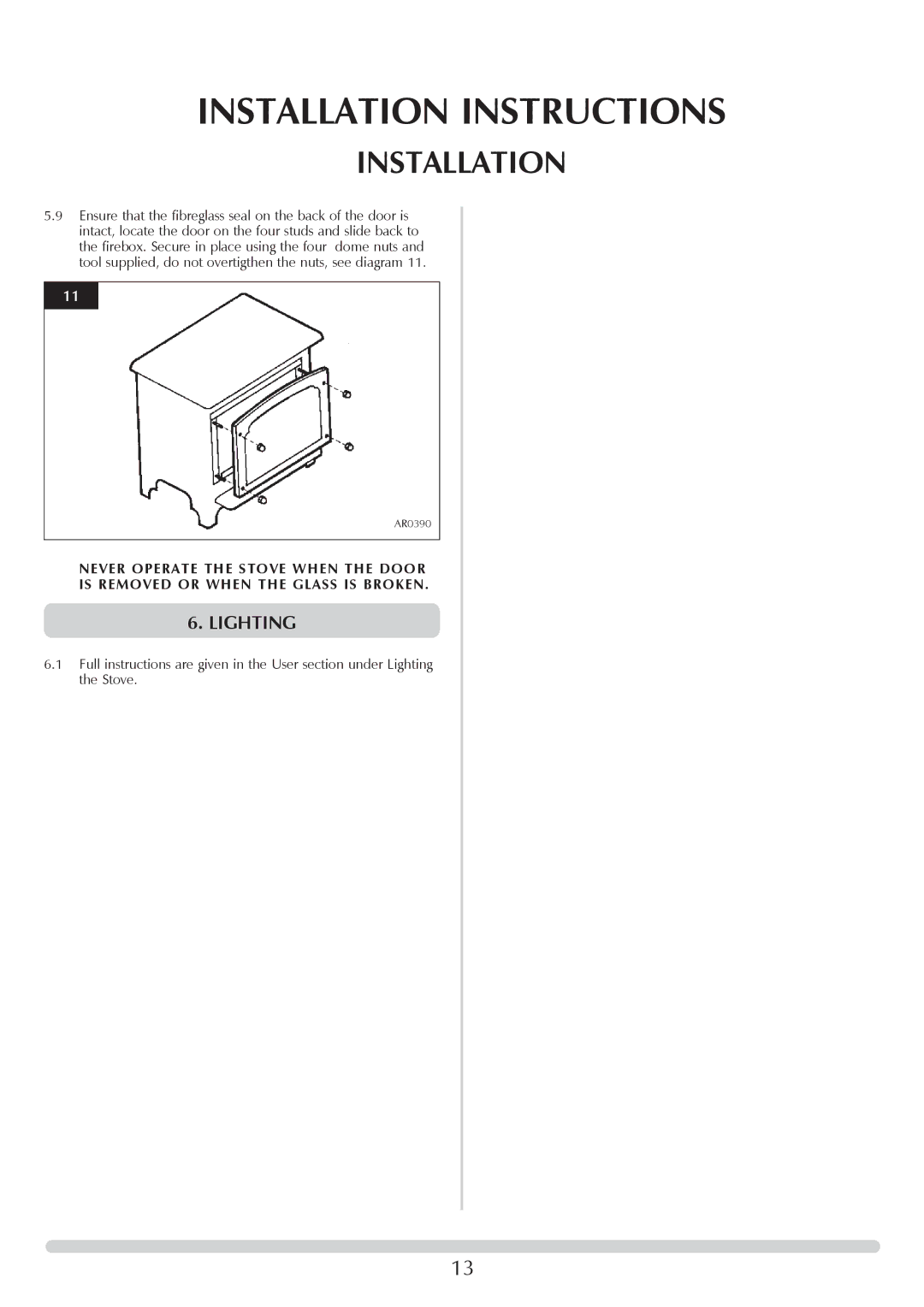 Stovax Stove Range manual Lighting 