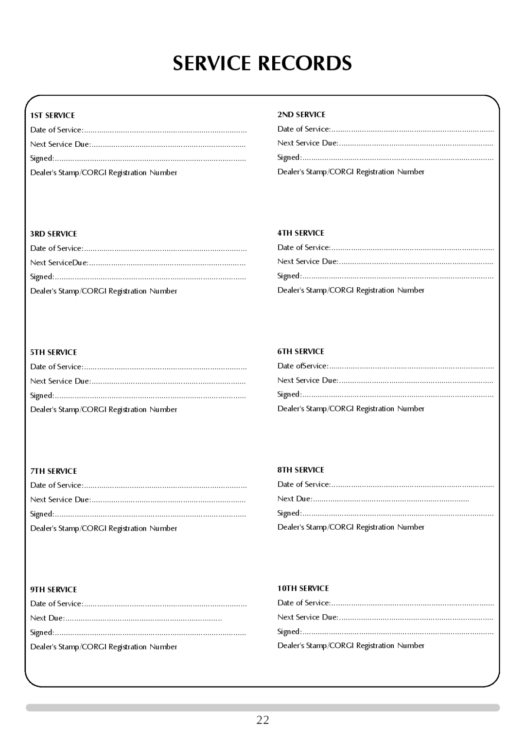 Stovax Stove Range manual Service Records 