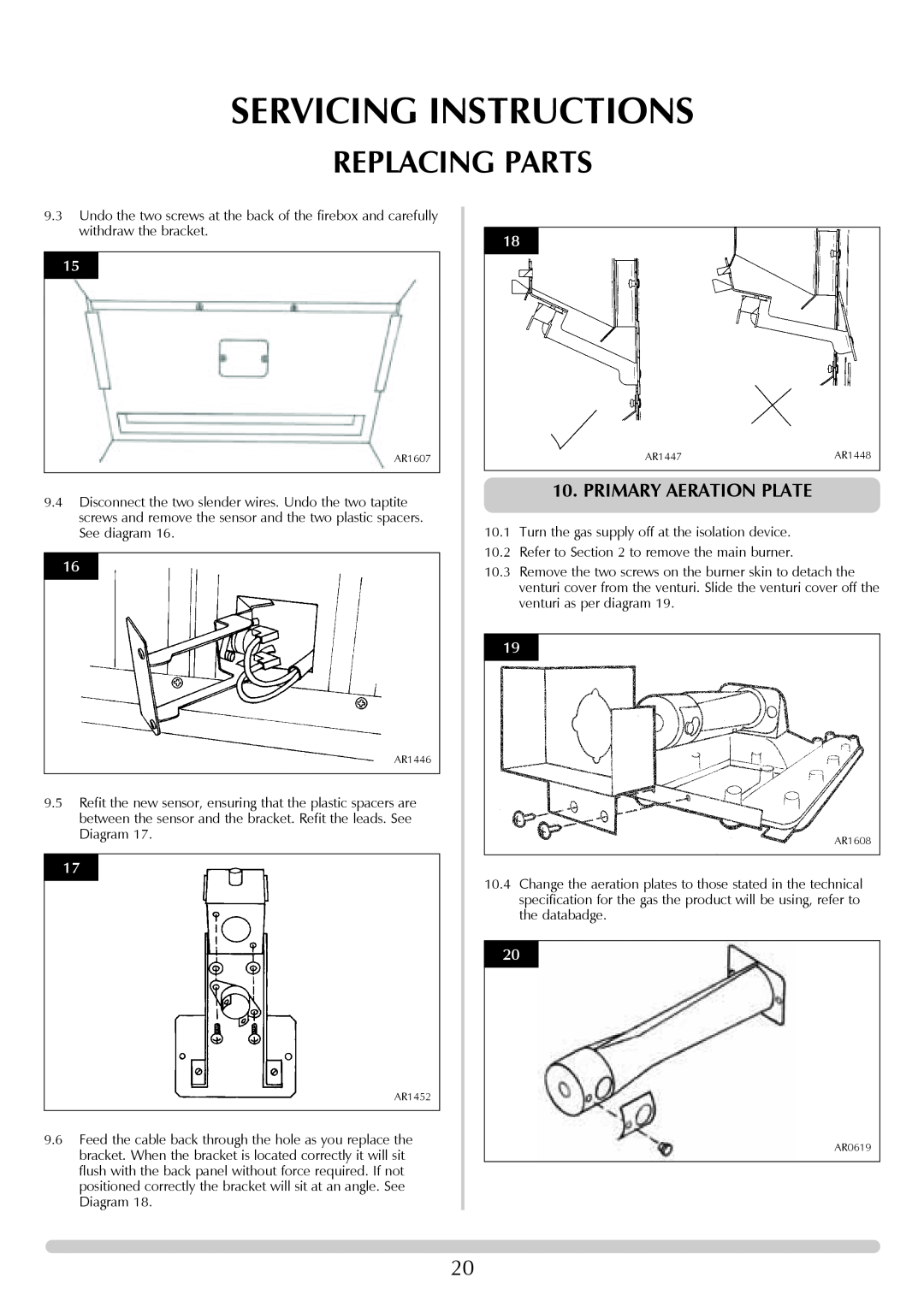 Stovax Stove Range manual Servicing Instructions, Replacing Parts, Primary Aeration Plate 