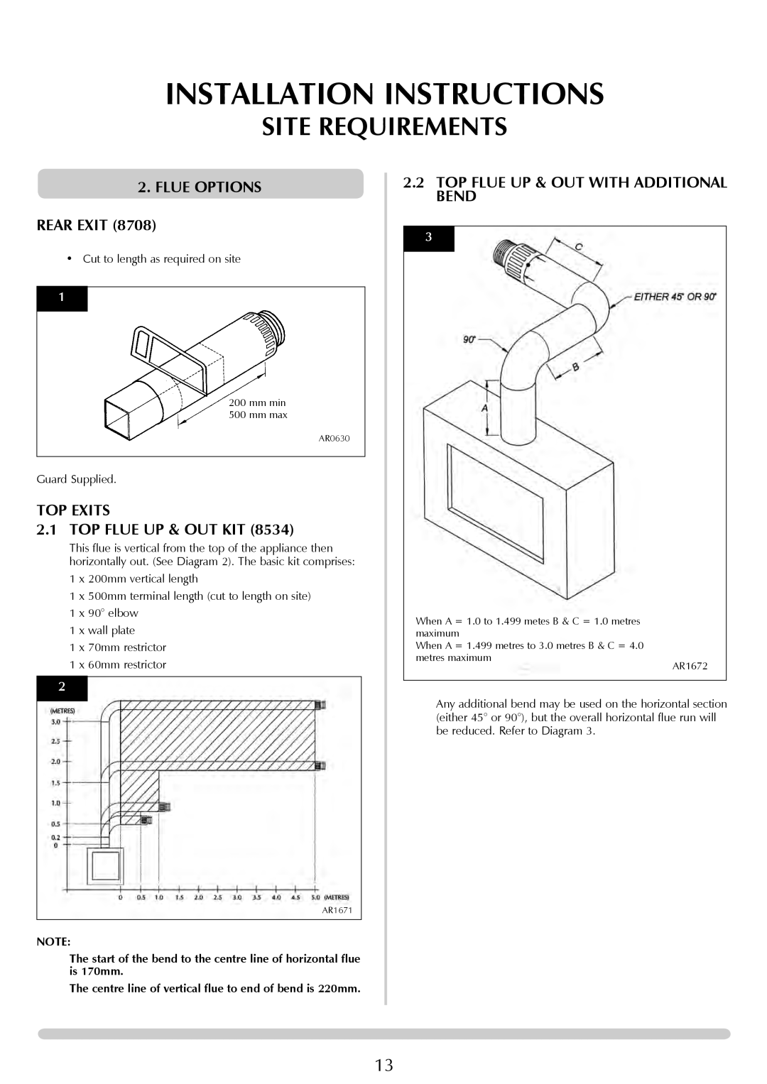 Stovax Studio 22 manual Flue Options, Rear Exit, TOP Exits, TOP Flue UP & OUT KIT, TOP Flue UP & OUT with Additional Bend 