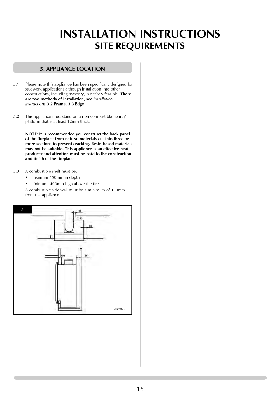 Stovax Studio 22 manual Appliance Location 