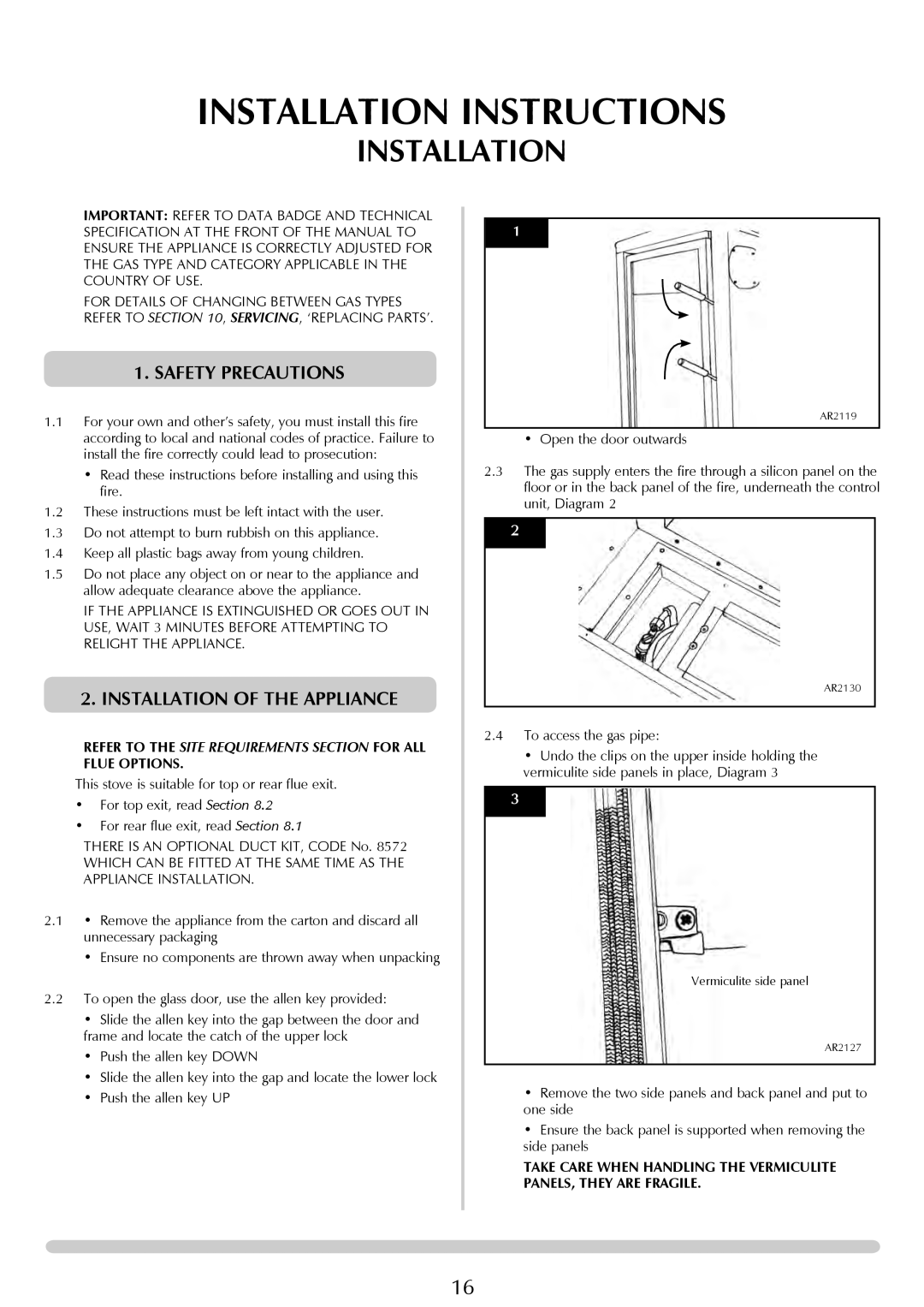 Stovax Studio 22 manual Safety Precautions, Installation of the appliance 