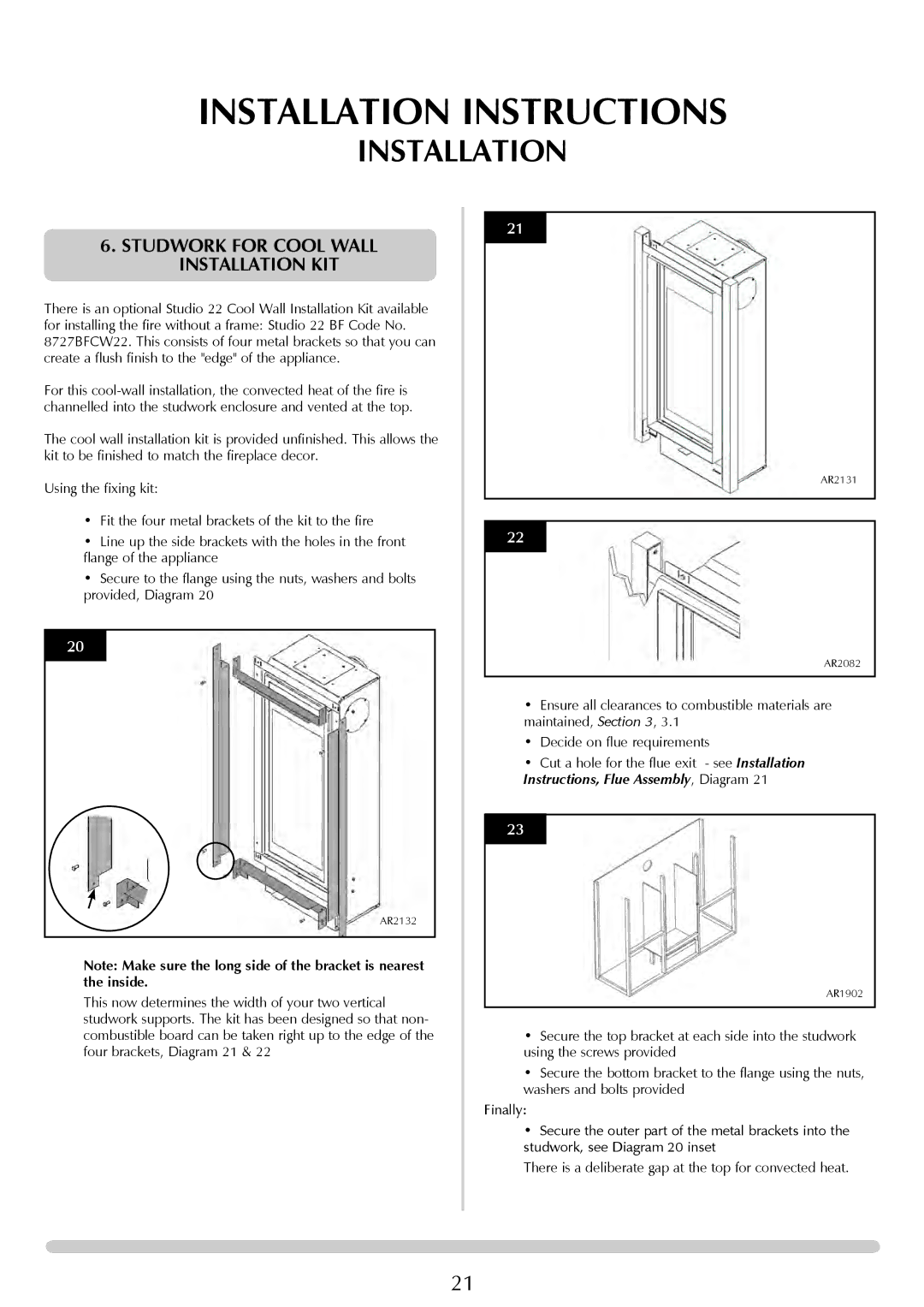 Stovax Studio 22 manual Studwork for Cool Wall Installation KIT 