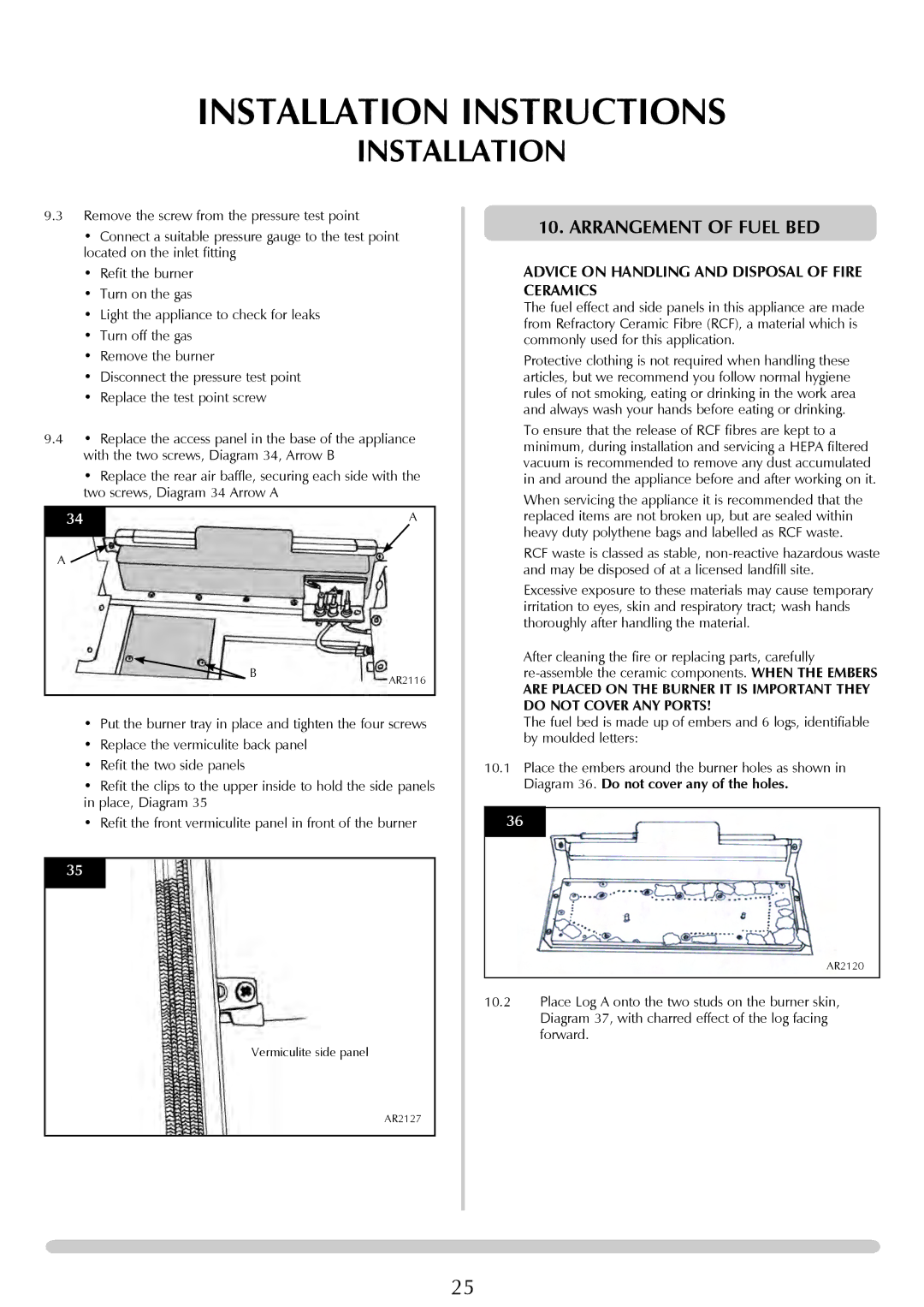 Stovax Studio 22 manual Arrangement of Fuel BED 