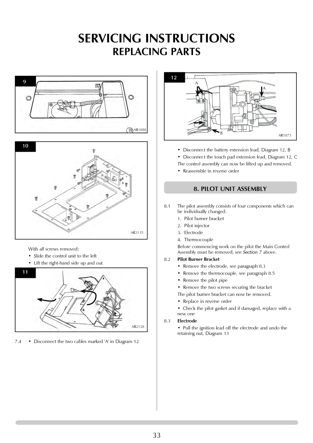 Stovax Studio 22 manual Pilot Unit Assembly, Pilot Burner Bracket, Electrode 