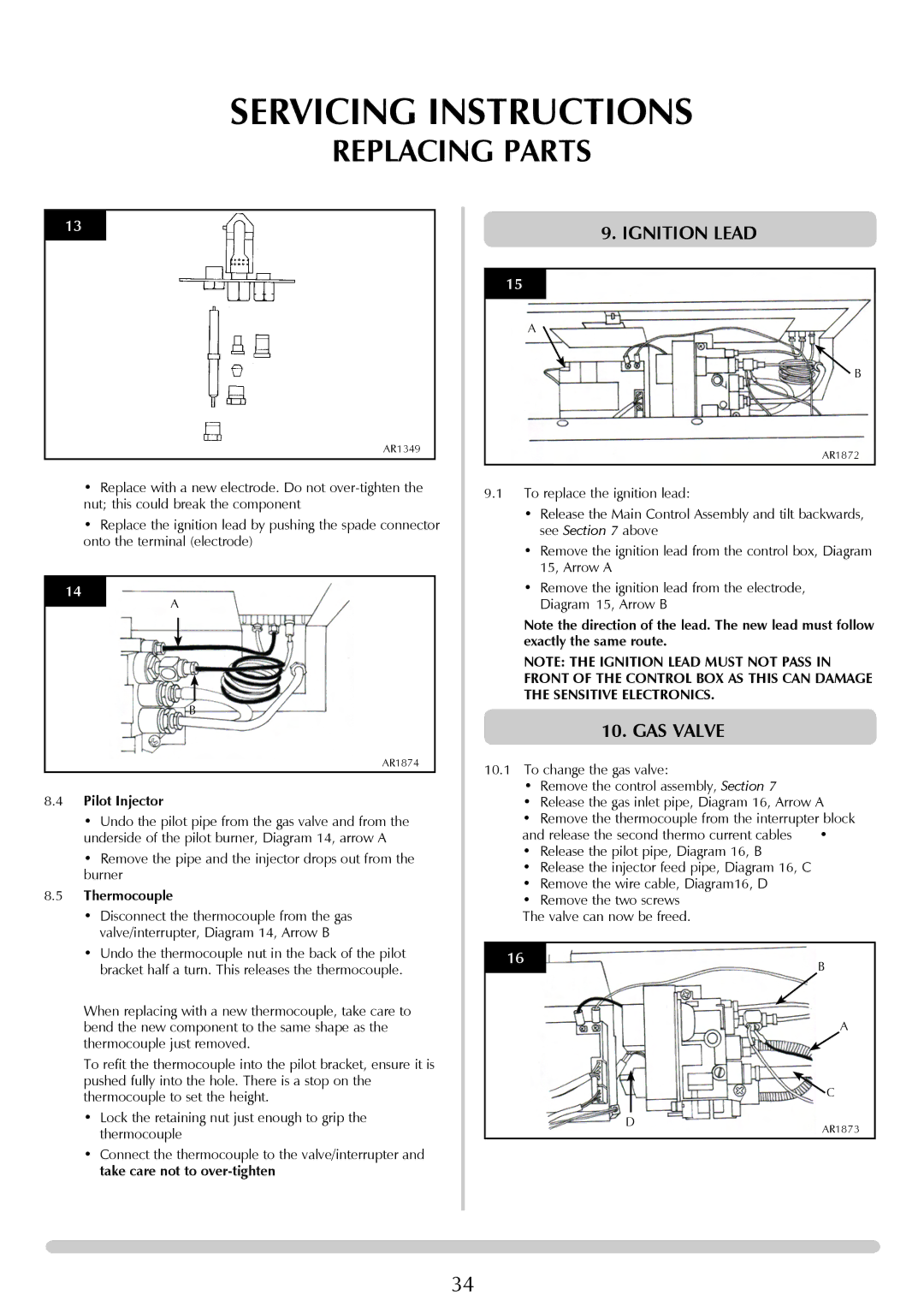 Stovax Studio 22 manual Ignition Lead, GAS Valve, Pilot Injector, Thermocouple 