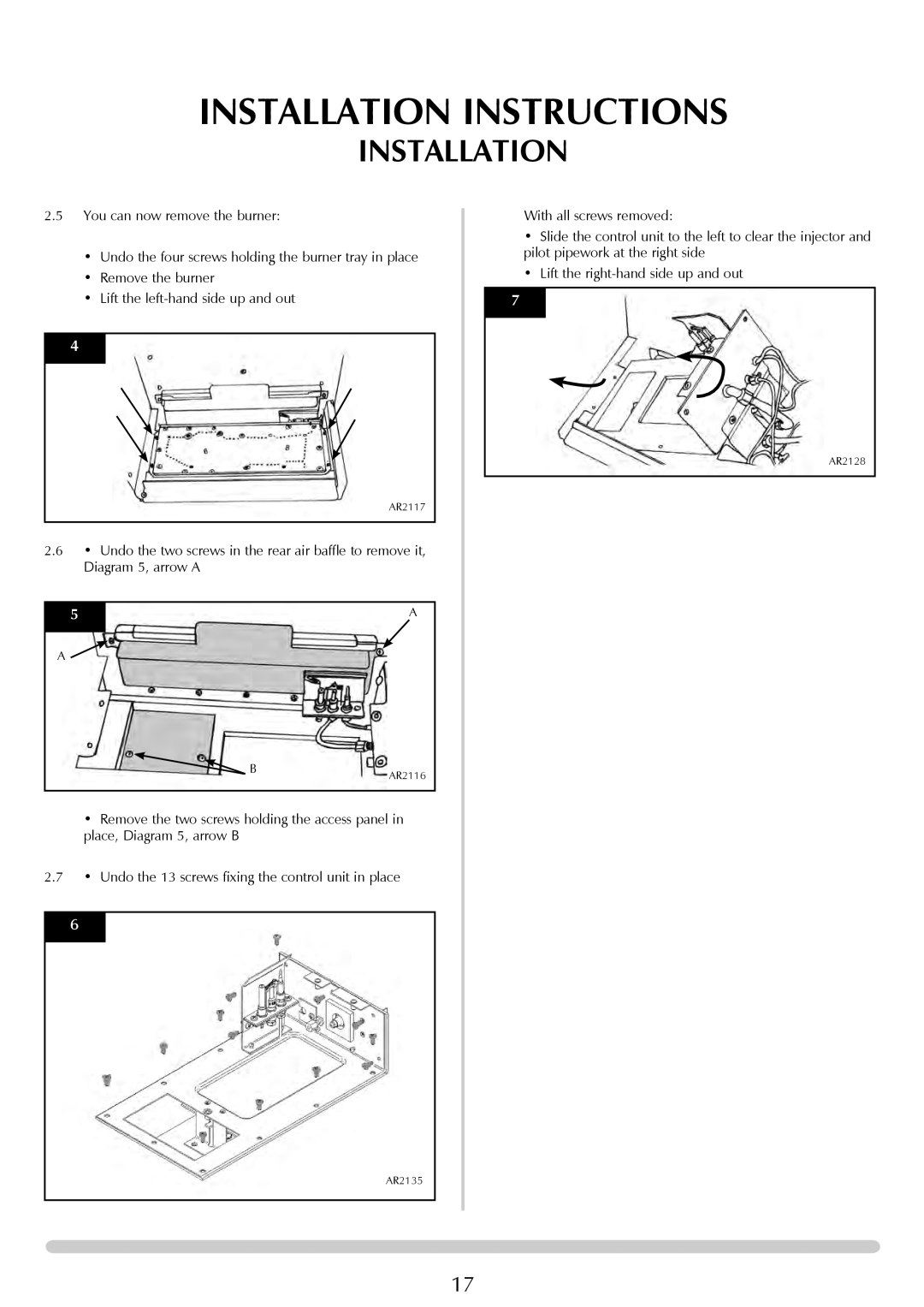 Stovax Studio 22 manual Installation Instructions, 2.5You can now remove the burner 