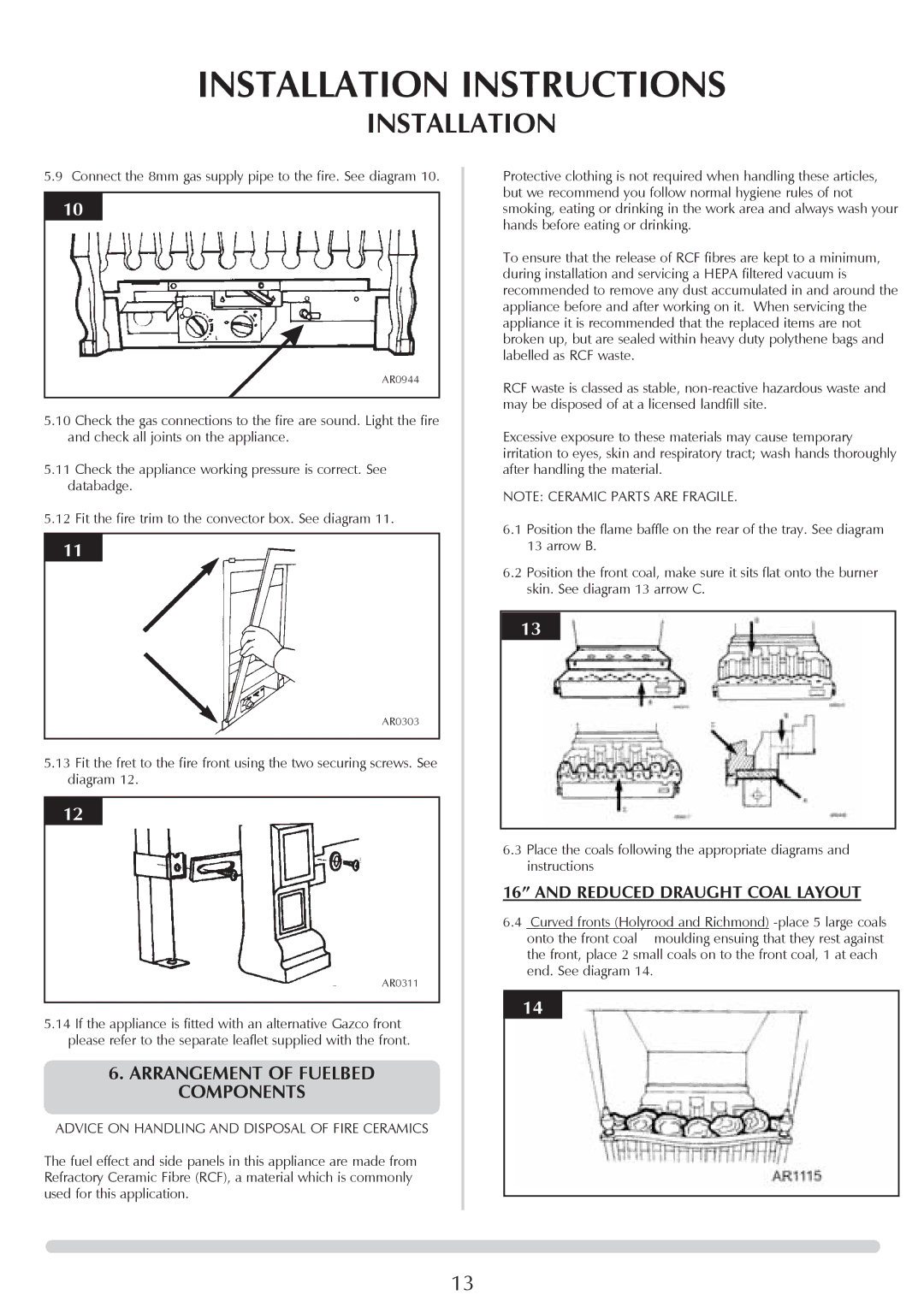 Stovax VFC Radiant & Convector Fire Range manual Arrangement of Fuelbed Components 