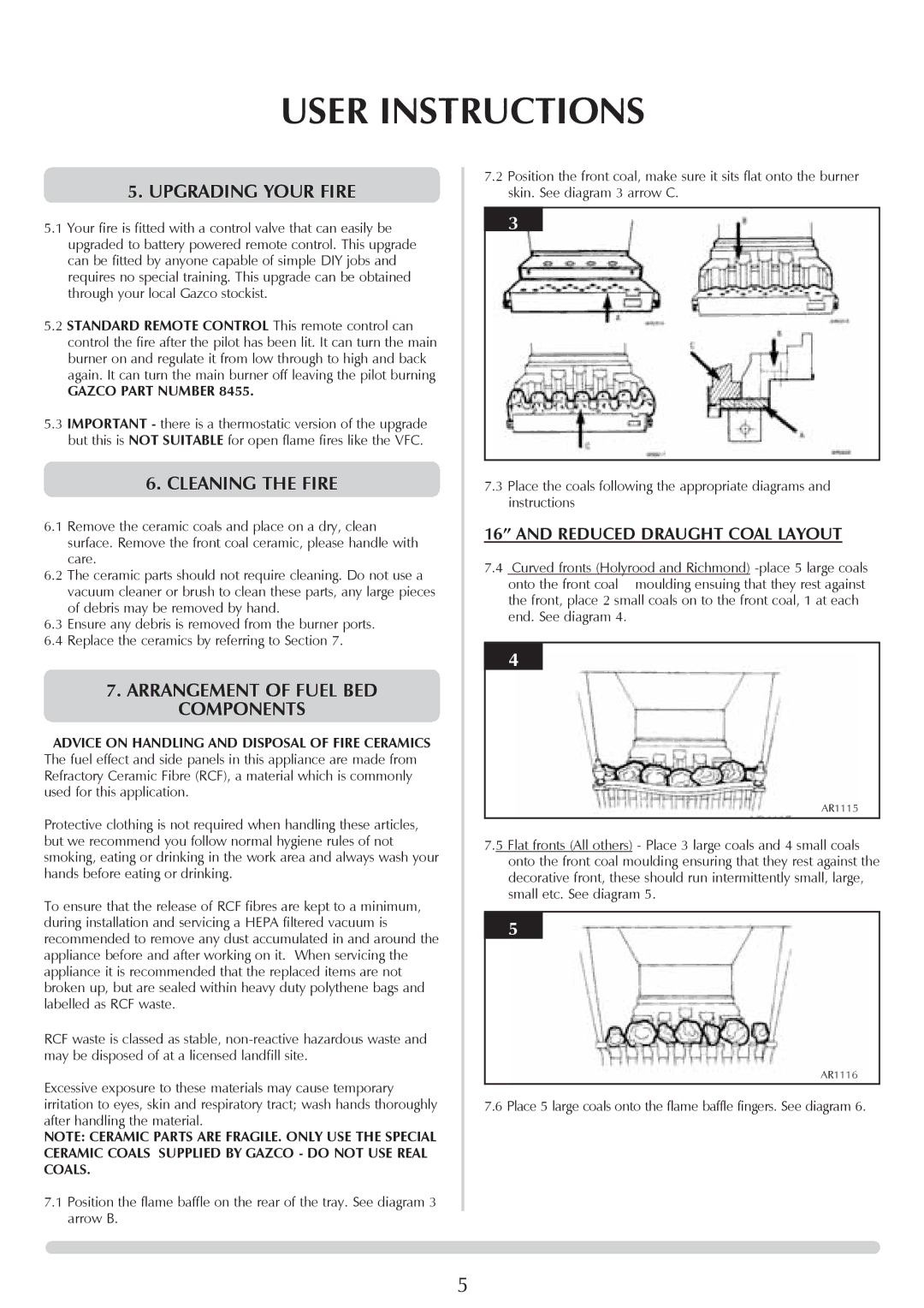 Stovax VFC Radiant & Convector Fire Range manual Upgrading Your Fire, Cleaning the Fire, Arrangement of Fuel BED Components 