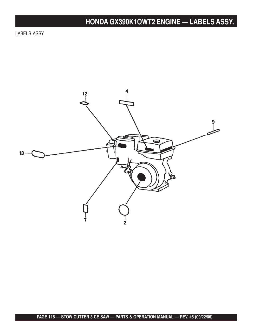 Stow 20HP, 13HP manual Labels Assy 