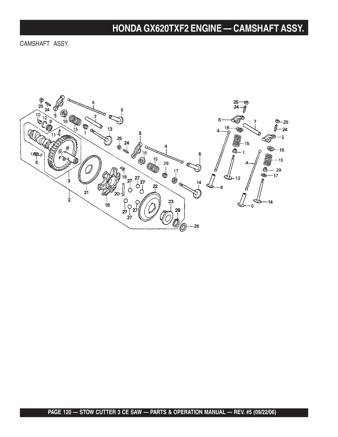 Stow 20HP, 13HP manual Honda GX620TXF2 Engine Camshaft Assy 