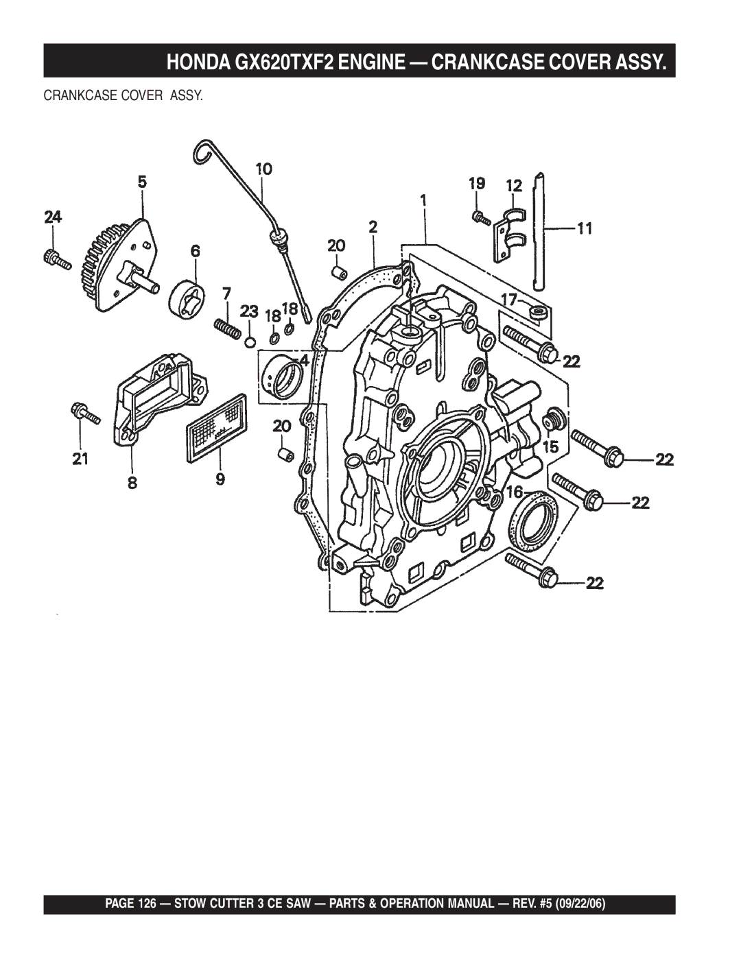 Stow 20HP, 13HP manual Honda GX620TXF2 Engine Crankcase Cover Assy 