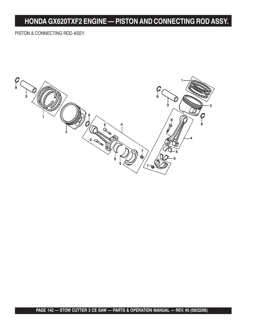 Stow 20HP, 13HP manual Honda GX620TXF2 Engine Piston and Connecting ROD Assy, Piston & Connecting ROD Assy 