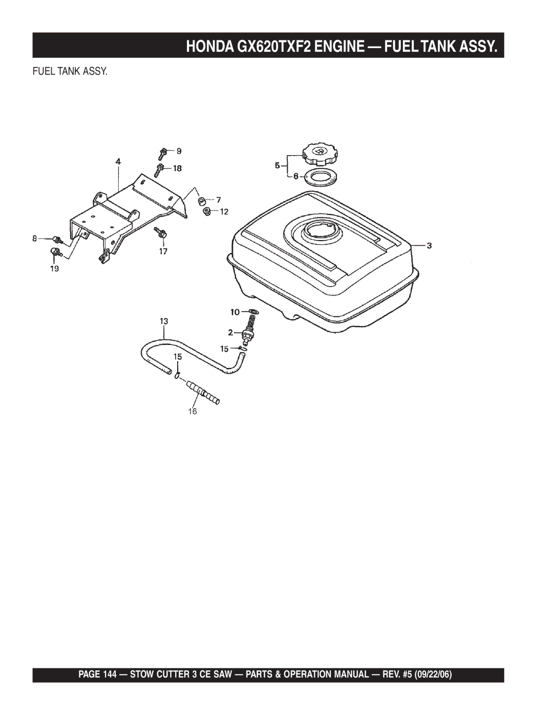Stow 20HP, 13HP manual Honda GX620TXF2 Engine Fueltank Assy 
